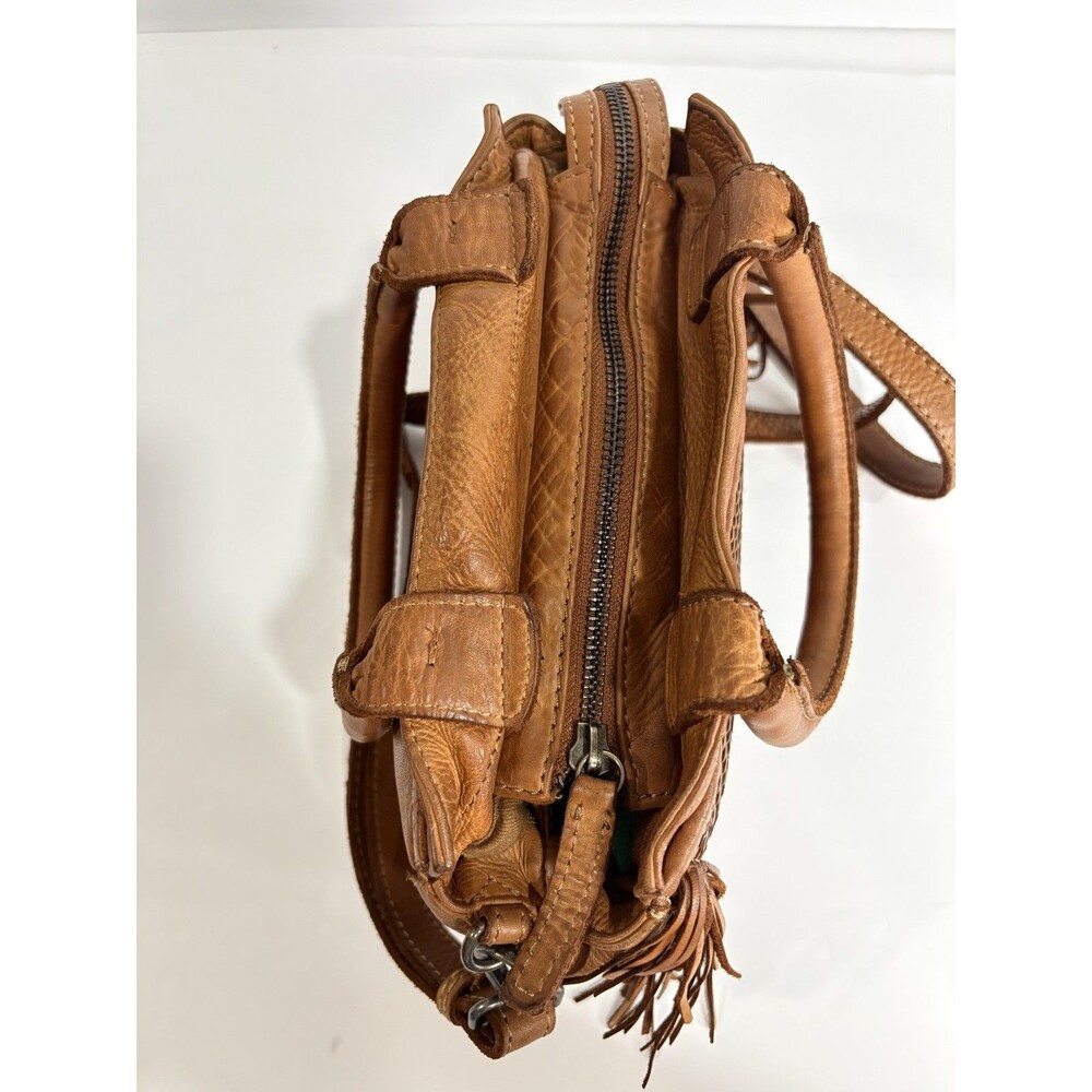 Latico NJ USA Crossbody Bag Brown Leather Woven Herringbone Fringe Handbag - Picture 5 of 8